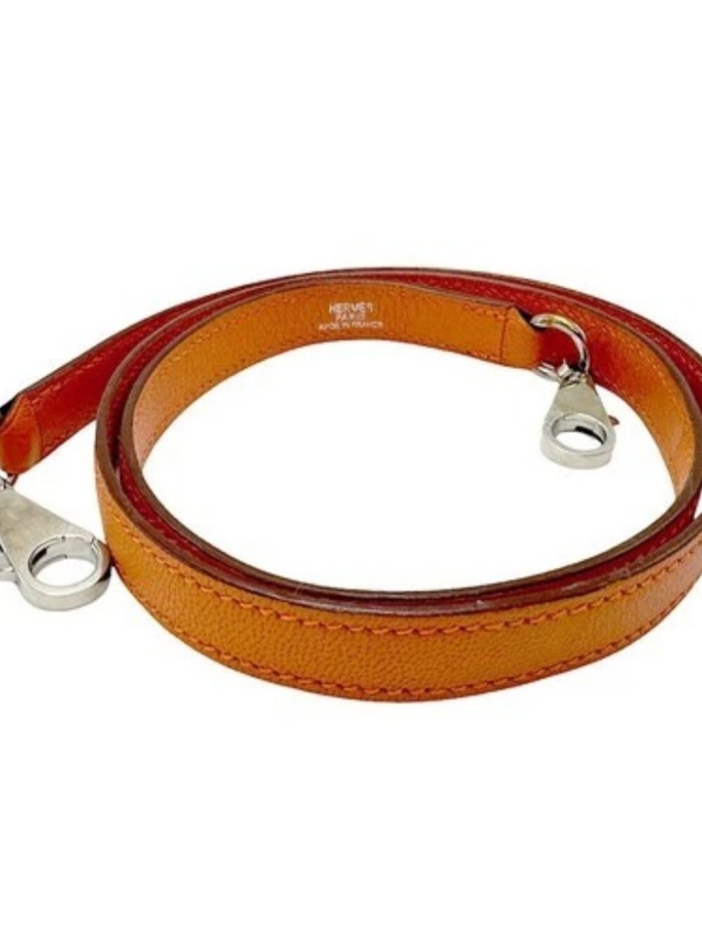 Auth HERMES Shoulder Strap Orange Chevre myzore leather/Silvertone - z2716
